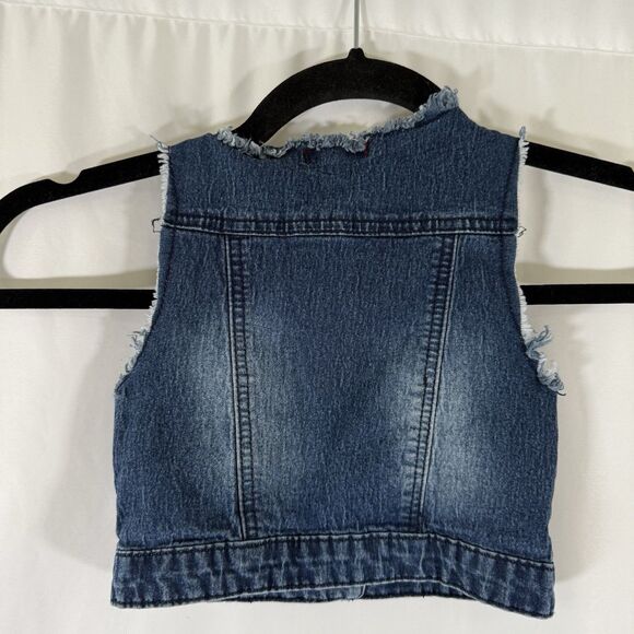 7 for all Mankind Denim Vest Unisex Toddler 3T Dark Wash Denim Raw Hem Snap - Picture 6 of 8